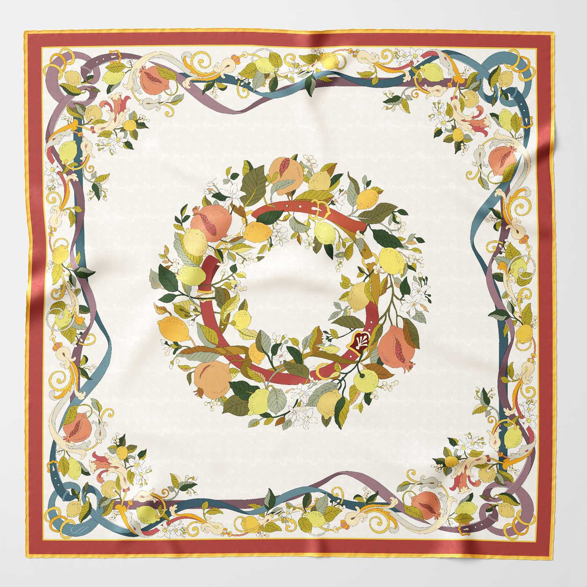 Ivory Floral Italian Silk Square Scarf