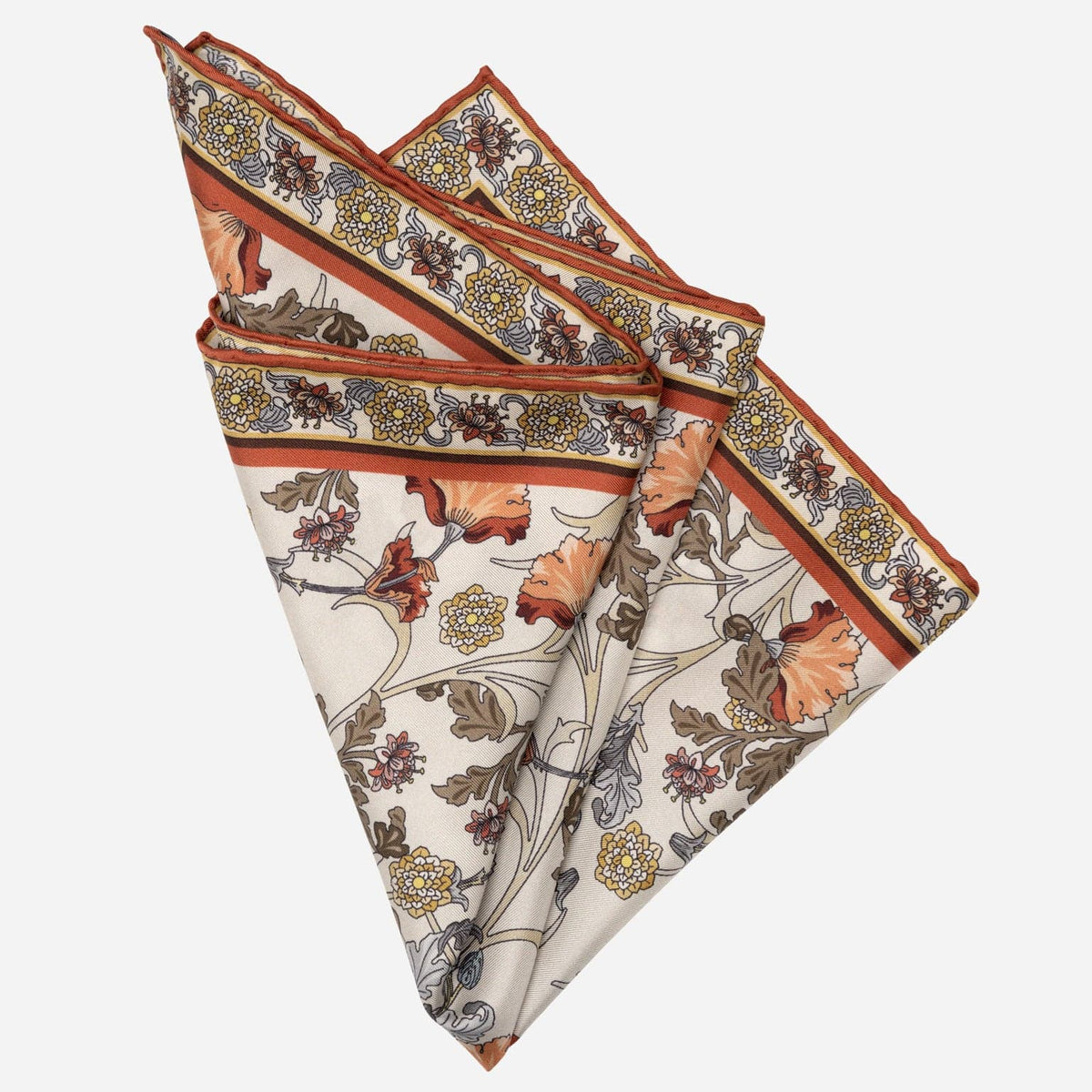 Orange Floral Italian Silk Pocket Square