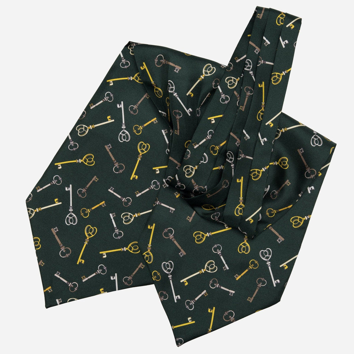 Green Key Pattern Italian Silk Ascot Tie