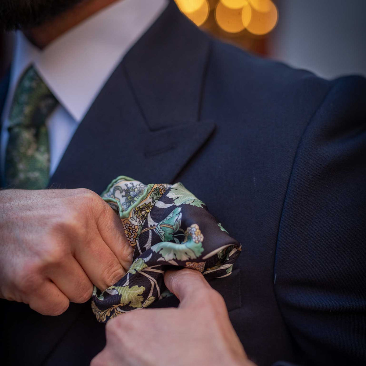 Italian Silk Pocket Square Black Floral