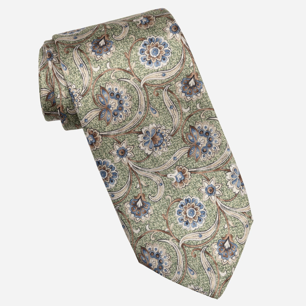 Handmade Italian Silk Tie Green Floral