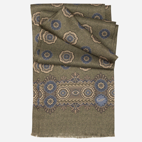Italian Designer Men's Green Silk Scarf