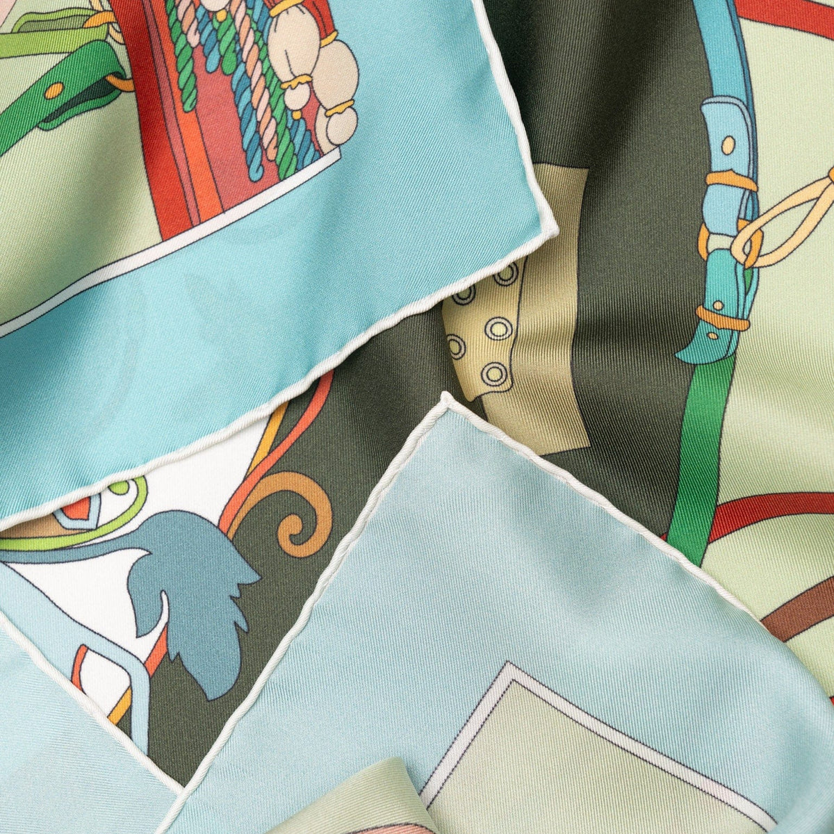 Designer Italian Silk Square Scarf - Green