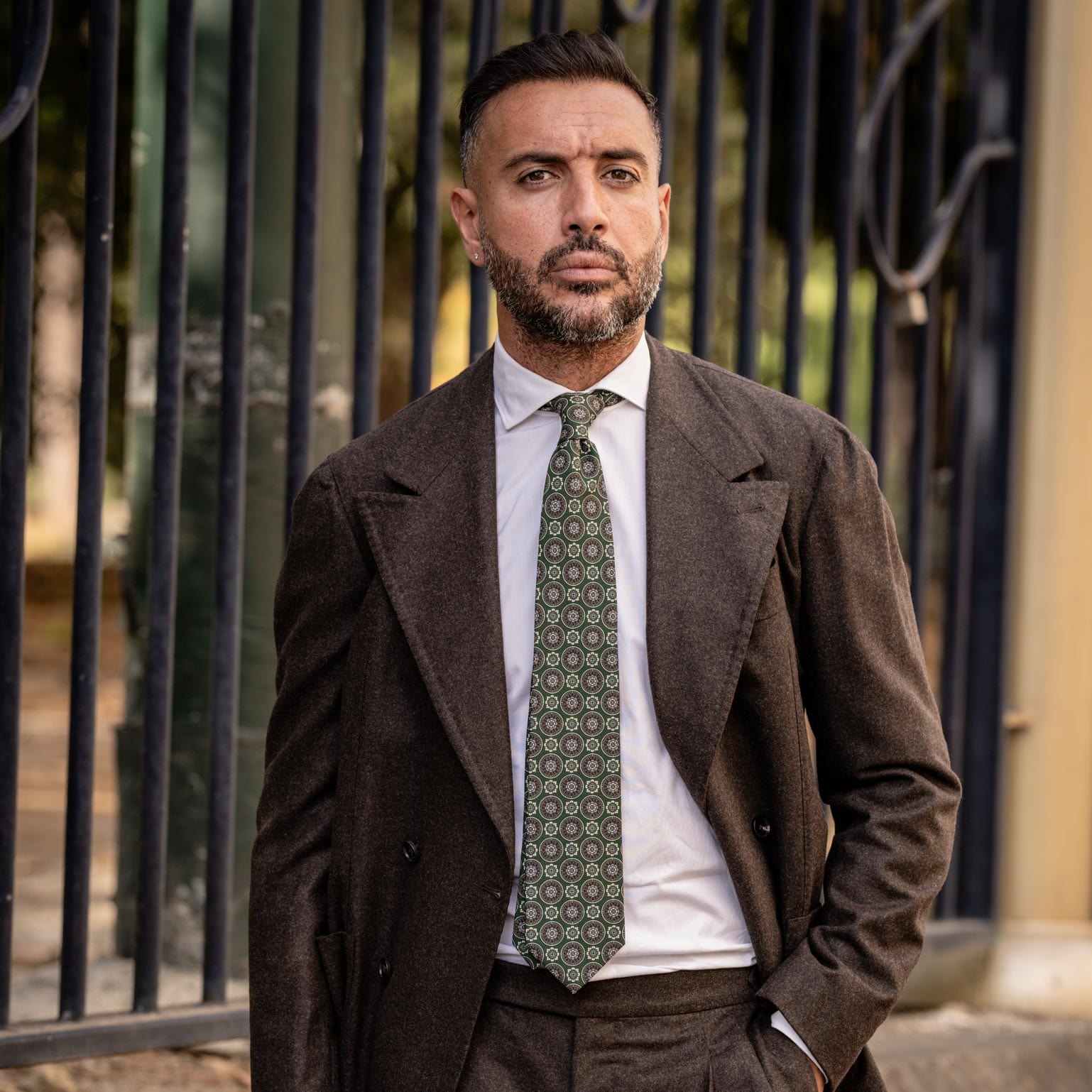 Green Handmade Italian Silk and Wool Tie