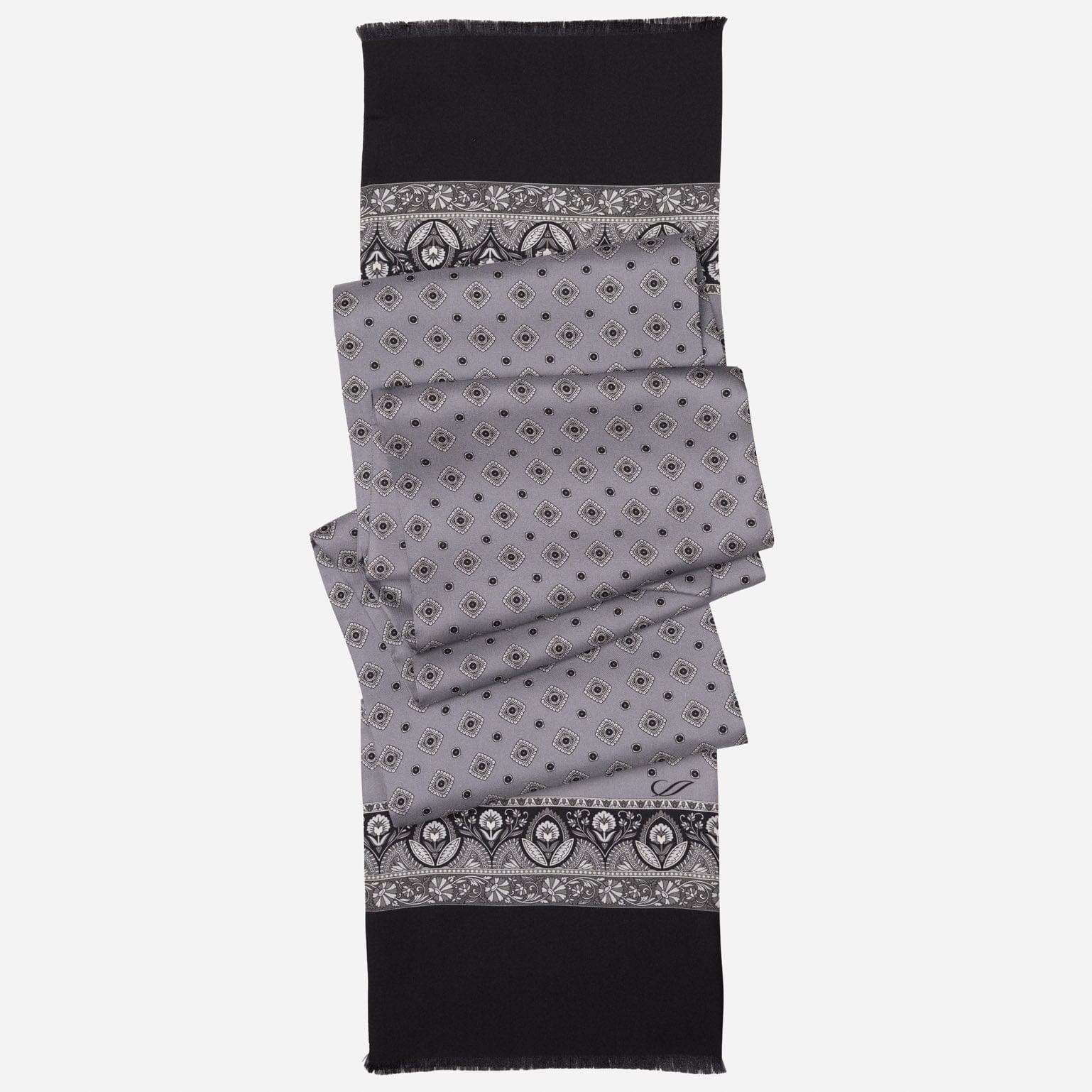 Italian Designer Men's Grey Silk Scarf