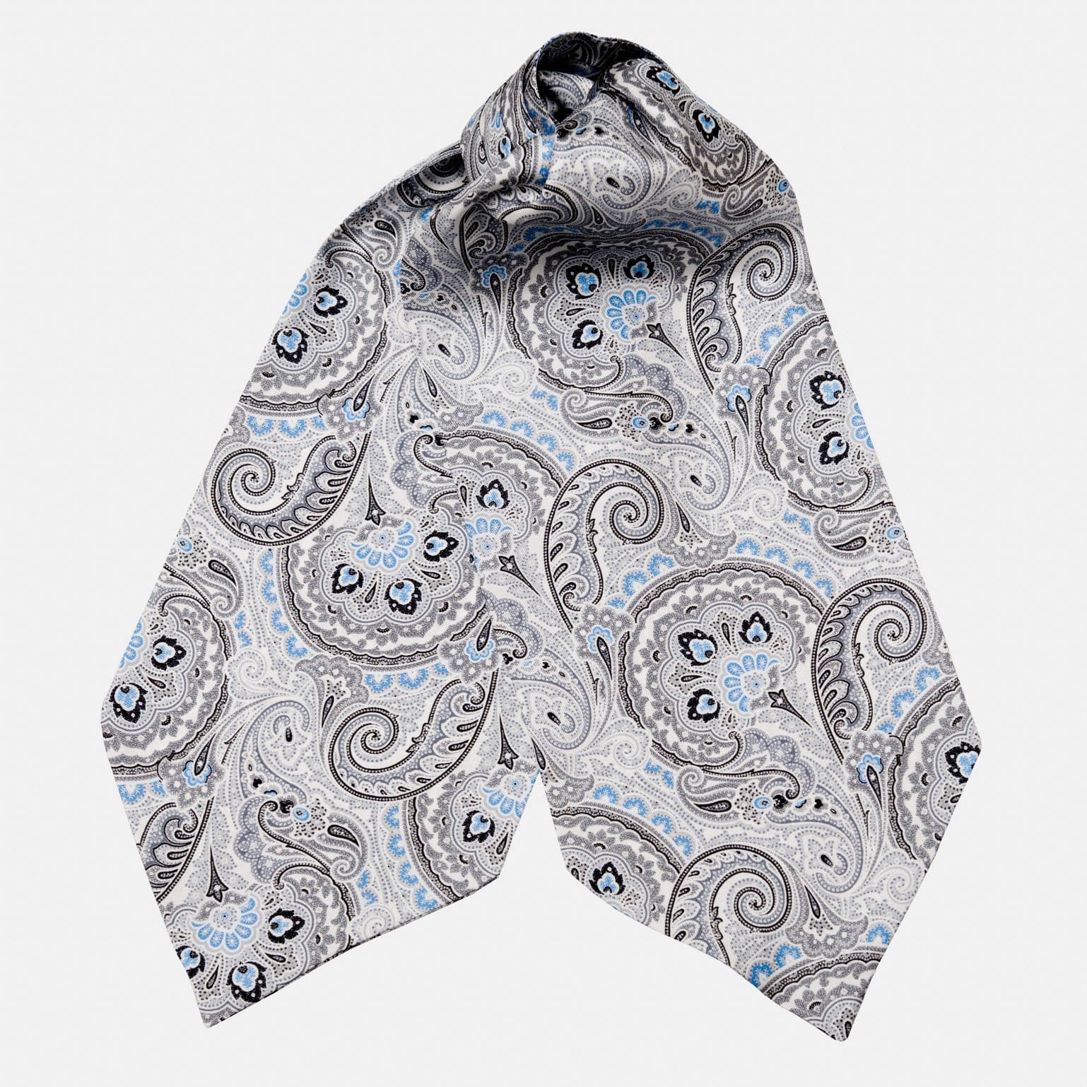 Grey Paisley Italian Silk Ascot Tie Day Cravat