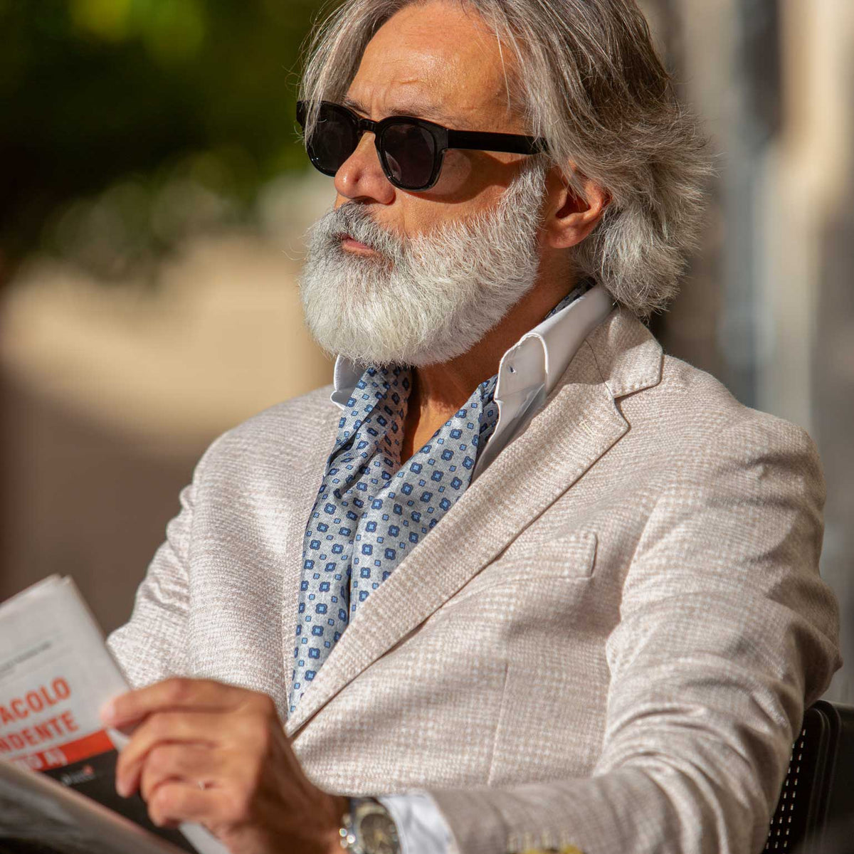 Handmade grey silk ascot cravat tie