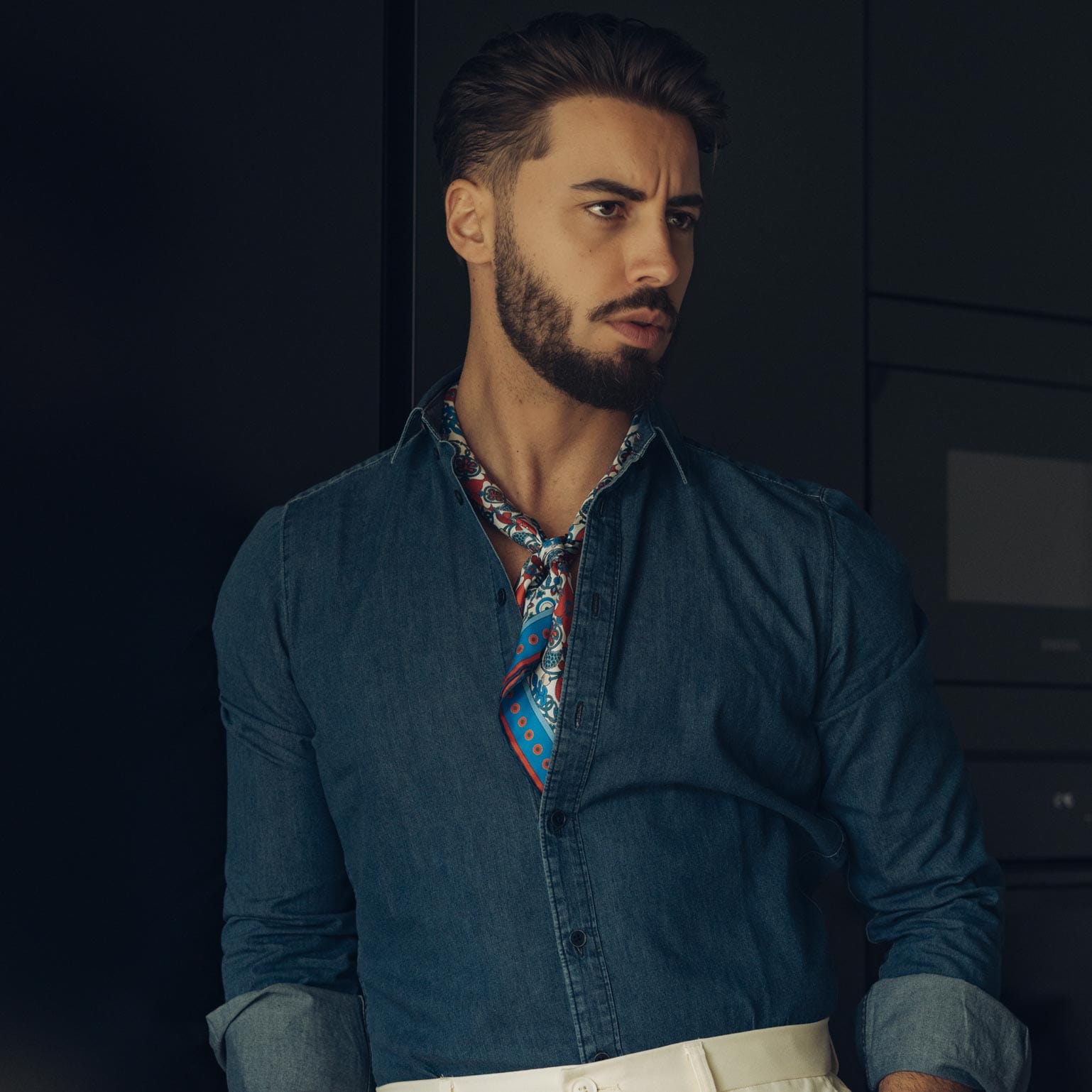 Blue and Red Patterned Italian Silk Neckerchief