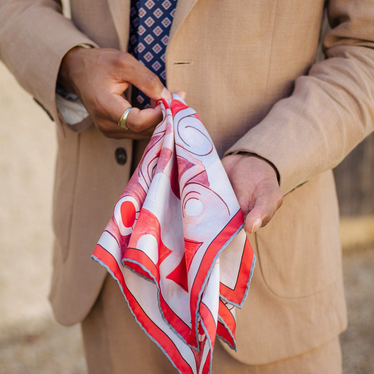Luxury Italian hand rolled large silk pocket square for men