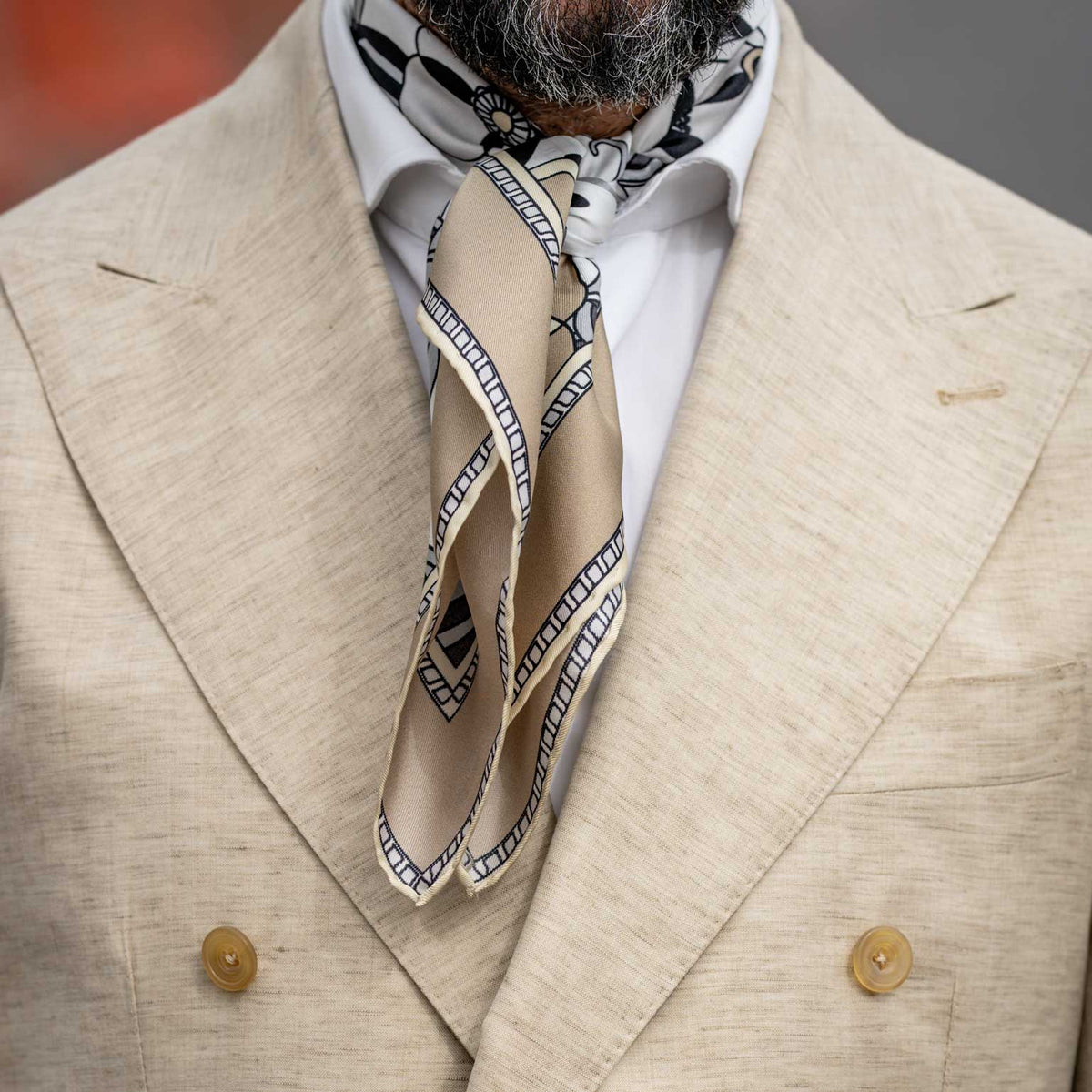 luxury hand rolled tan silk neckerchief made in italy