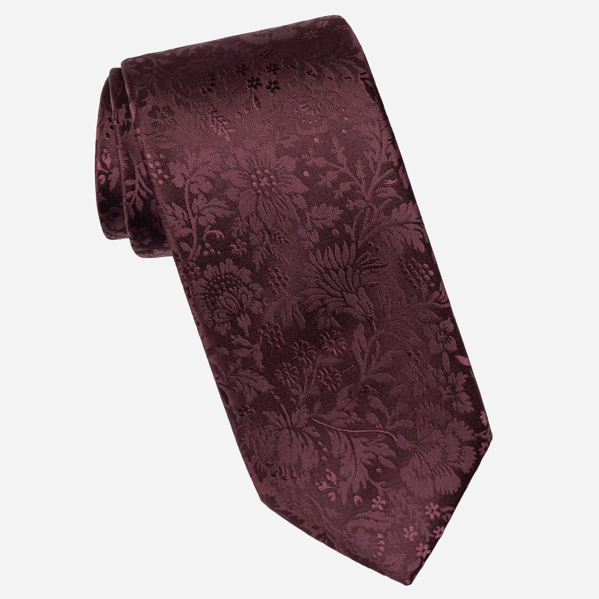 Solid Burgundy Floral Designer Silk Tie
