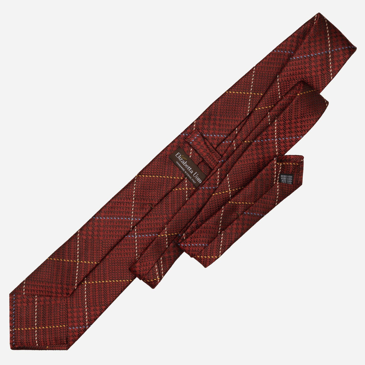 Italian Dark Red Plaid Handmade Silk Tie