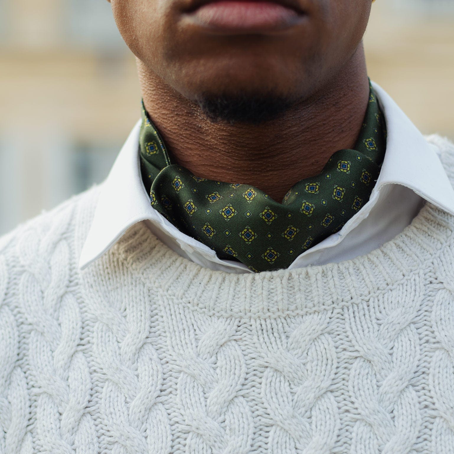 Olive Green Italian Silk Ascot Tie Day Cravat