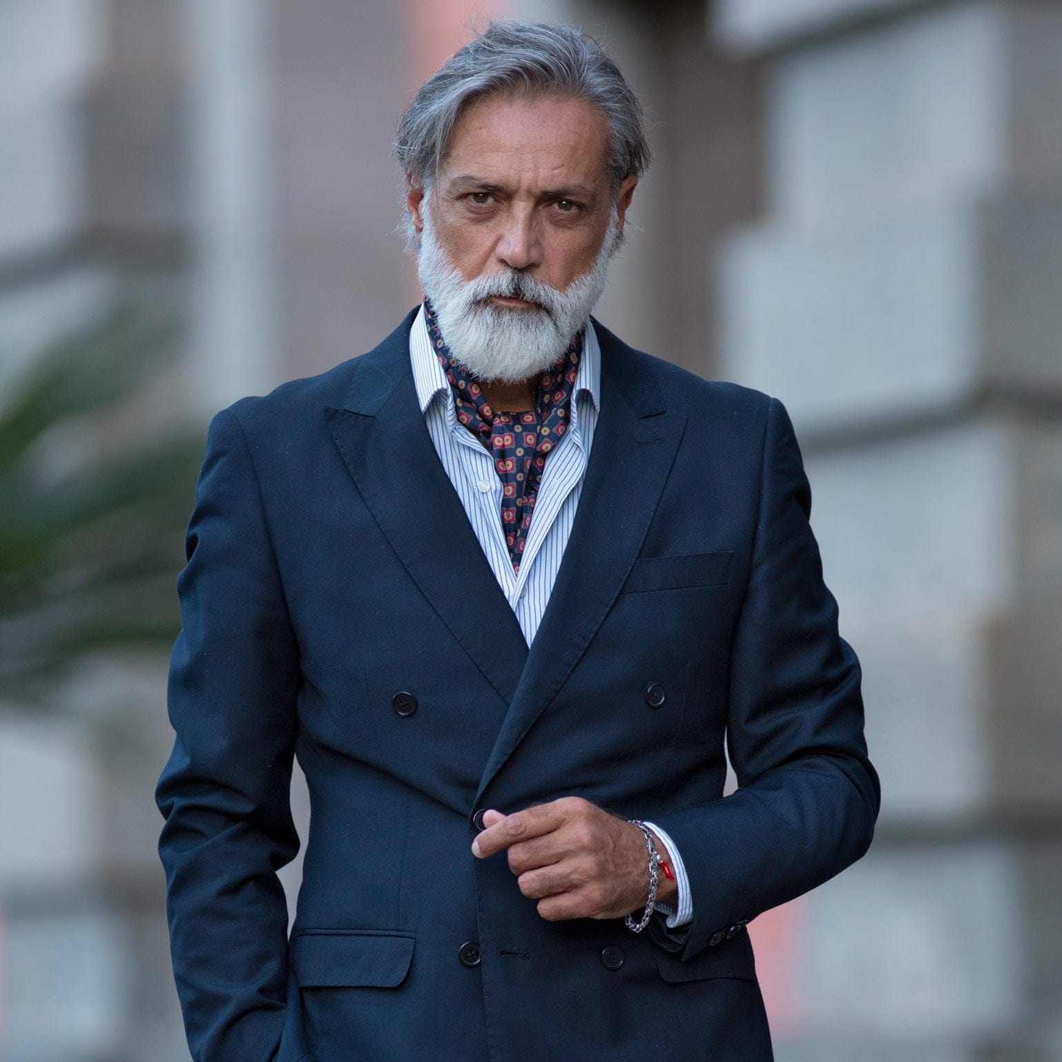 Navy and Red Italain Silk Ascot Tie