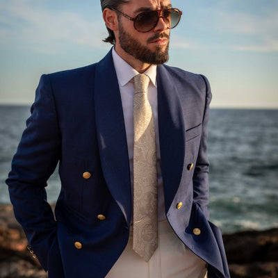 luxury handmade ivory paisley Italian silk tie.