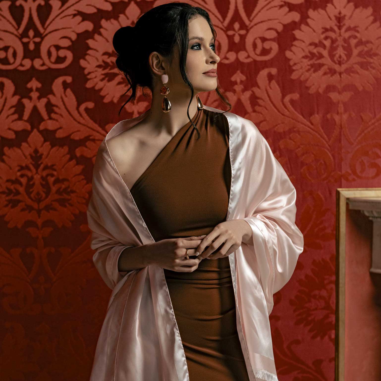 luxury pink silk evening shawl for dresses