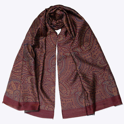 Burgundy Paisley Italian Wool Silk Scarf