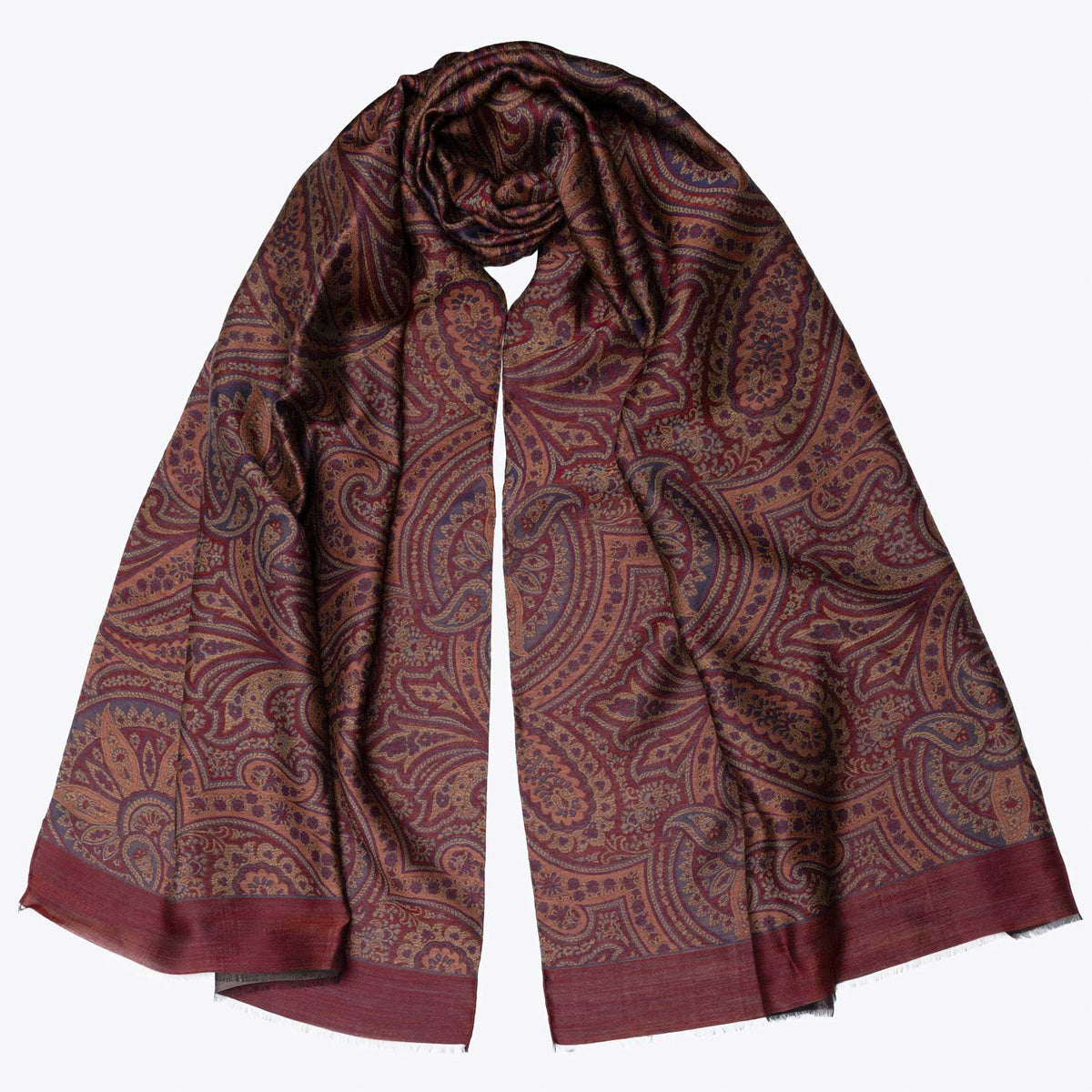 Burgundy Paisley Italian Wool Silk Scarf