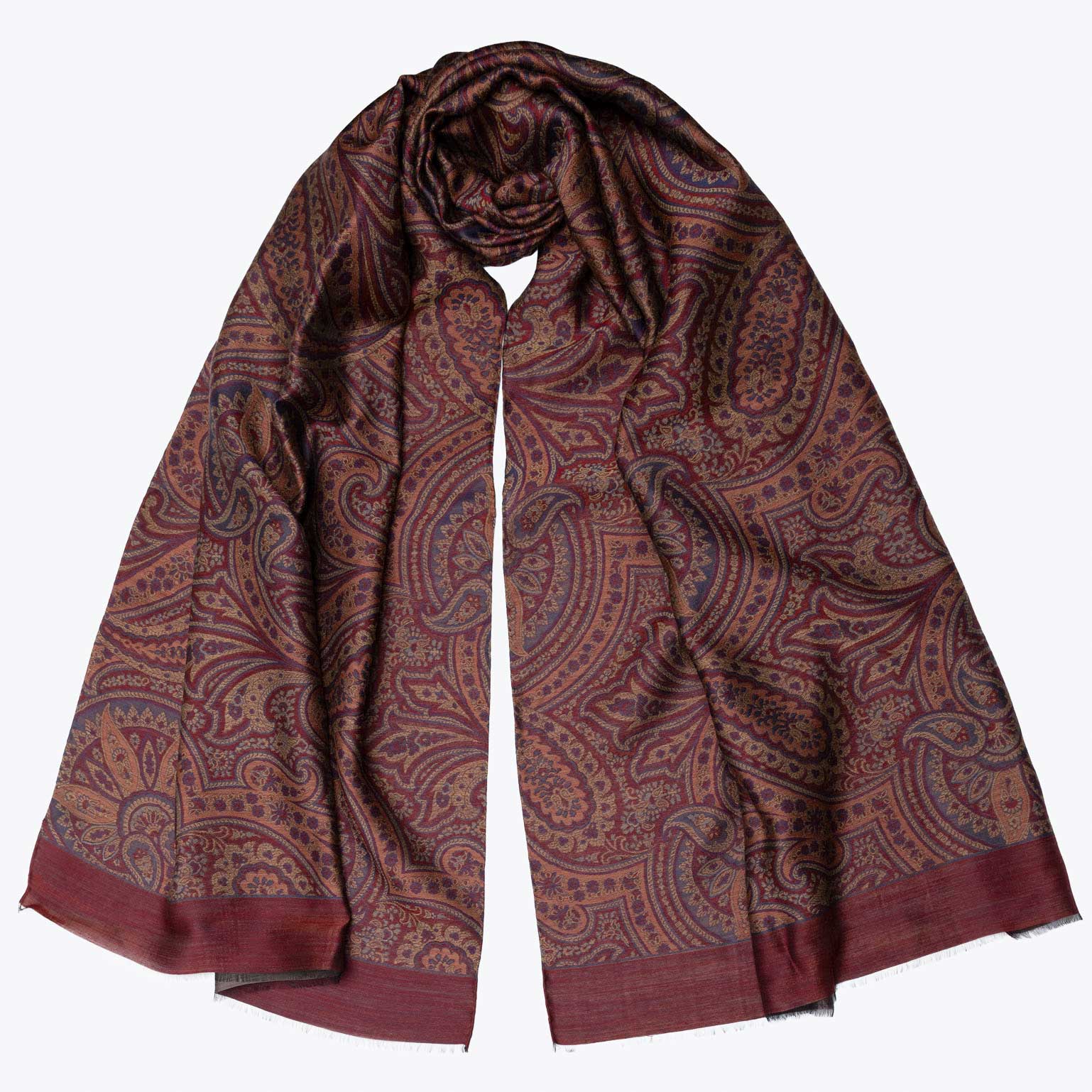 Burgundy Paisley Italian Wool Silk Scarf
