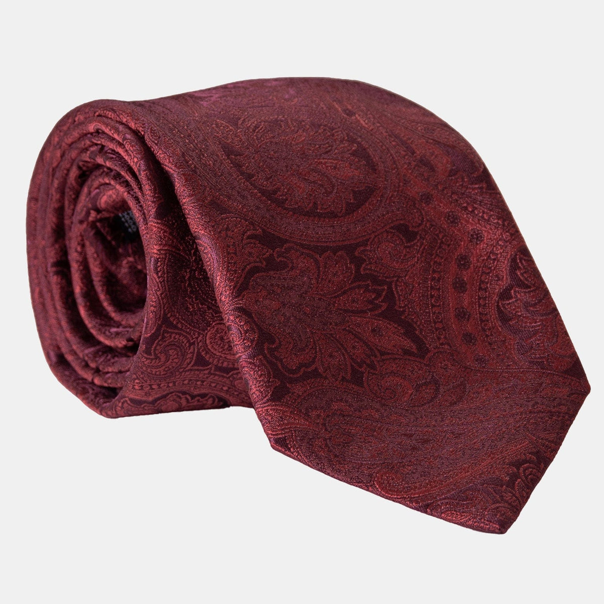 Extra Long Burgundy Paisley Italian Silk Jacquard Tie