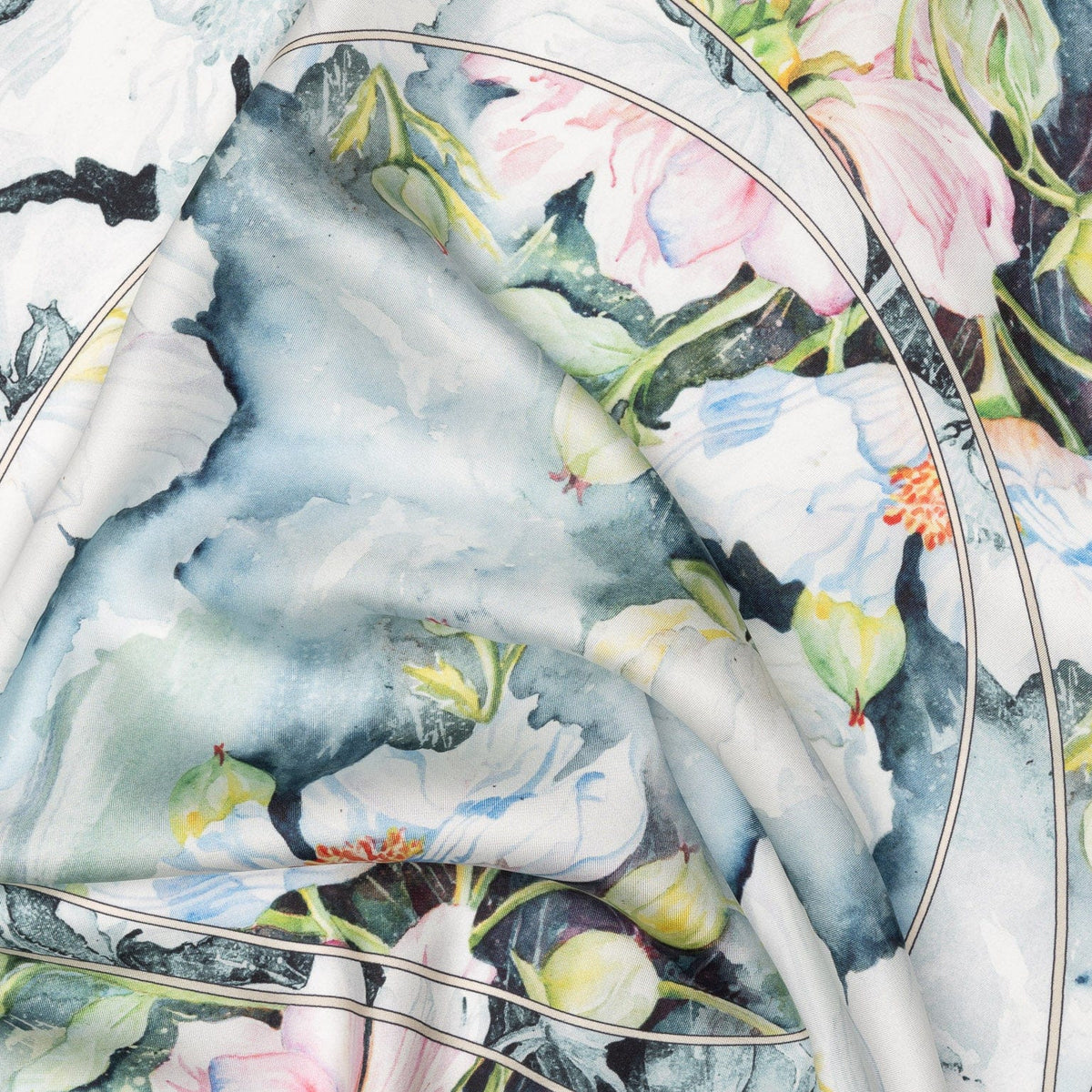 Women's Silk Bandana Floral Misty Blue