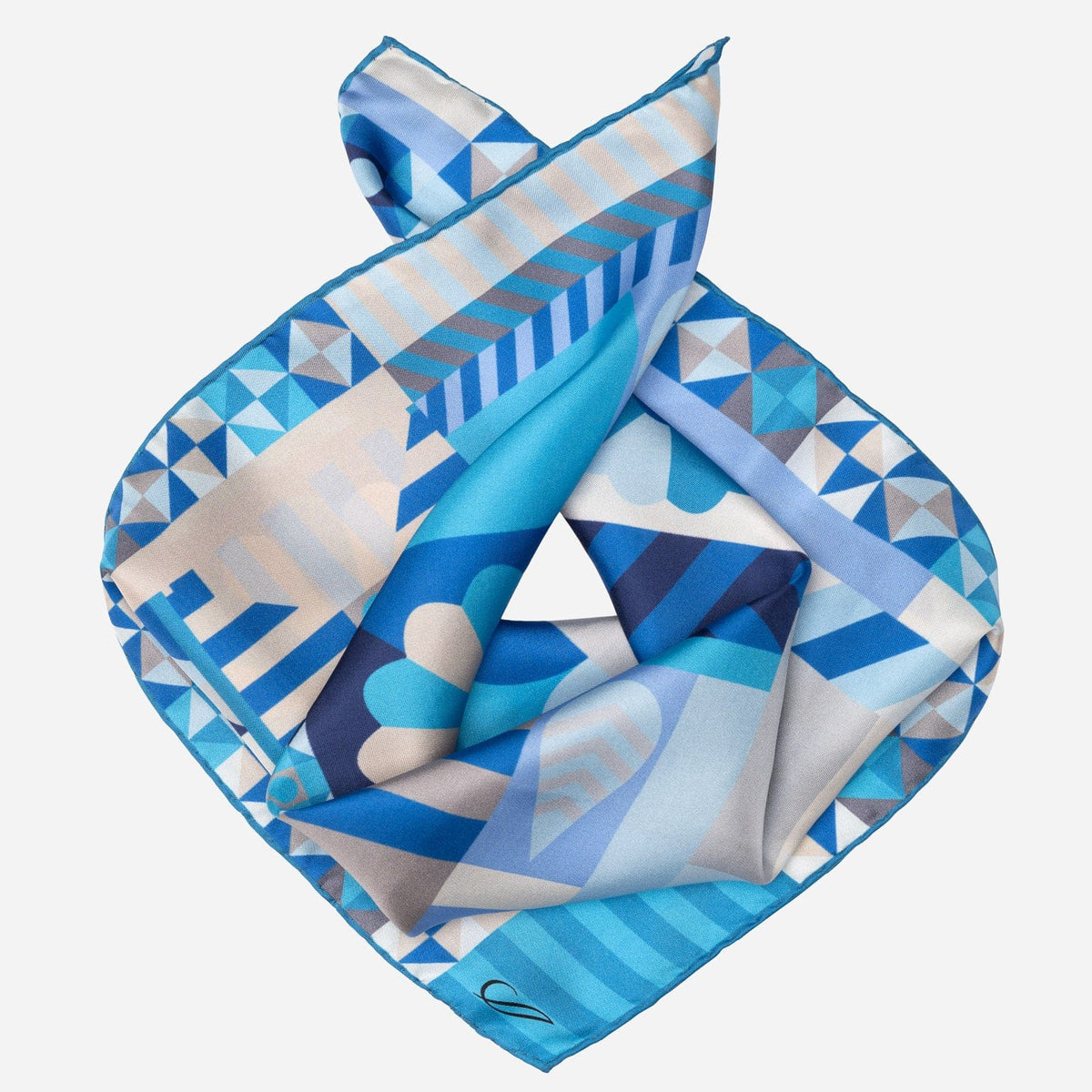 Women's Silk Bandana Geometric Blue