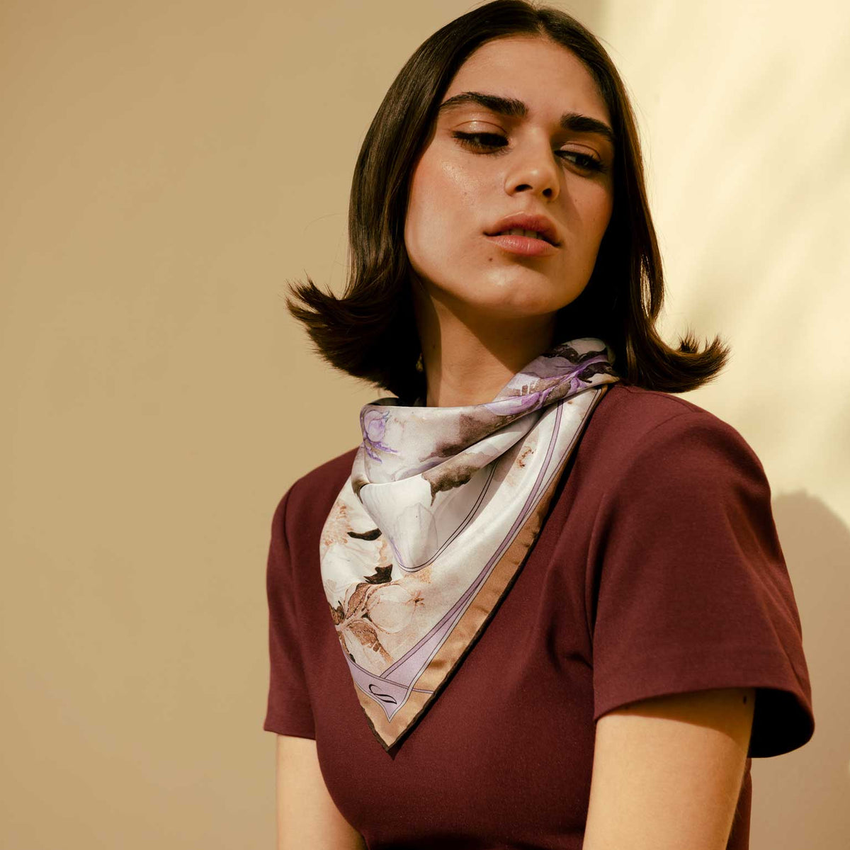 Women's Silk Bandana Floral Lavender