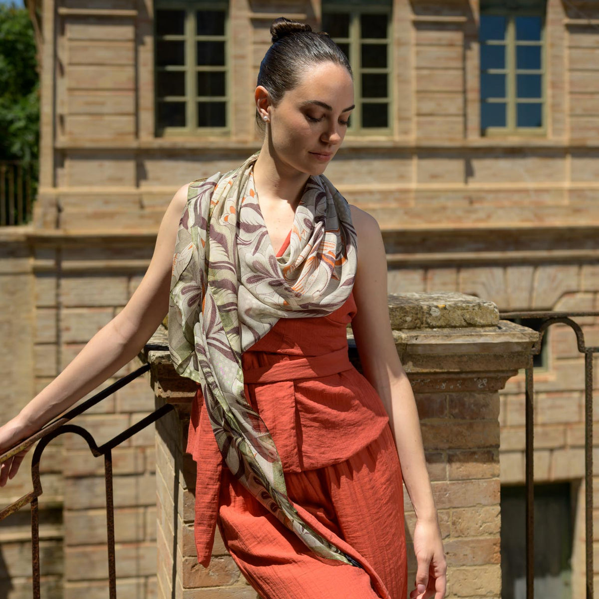 Designer Italian Silk Scarf - Sage Green