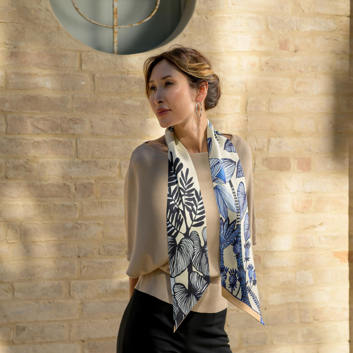Italian Designer Blue Skinny Silk Scarf