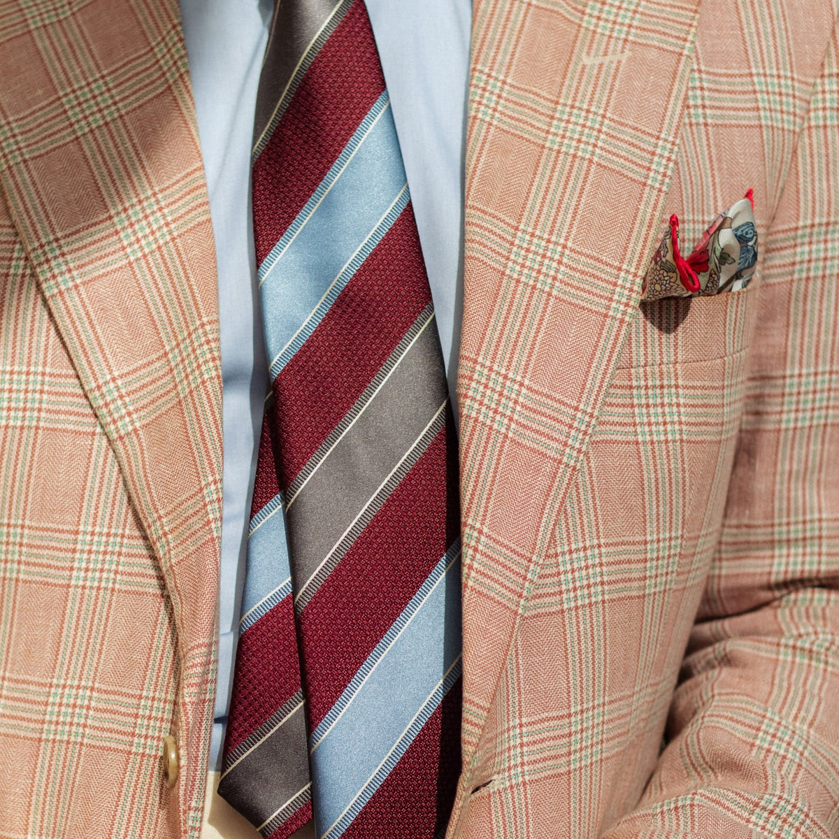 Italian Burgundy Grey and Blue Striped Tie