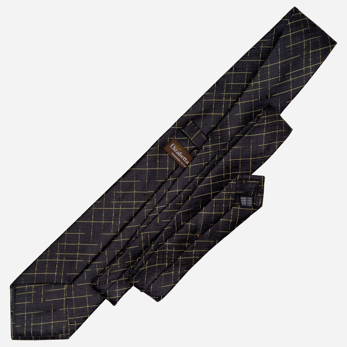 Handmade Italian Designer Black Silk Tie