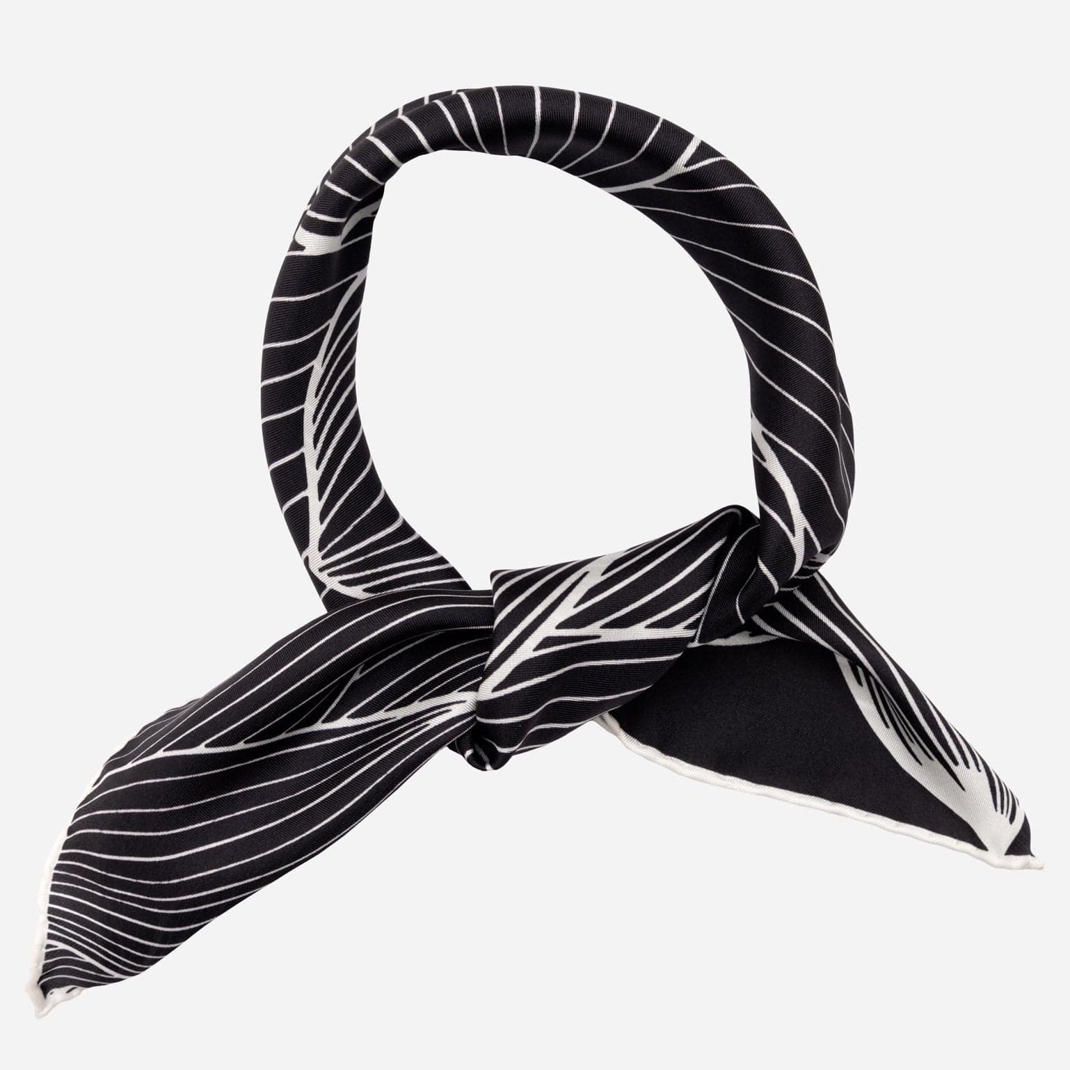 Lotus Design Black Silk Bandana