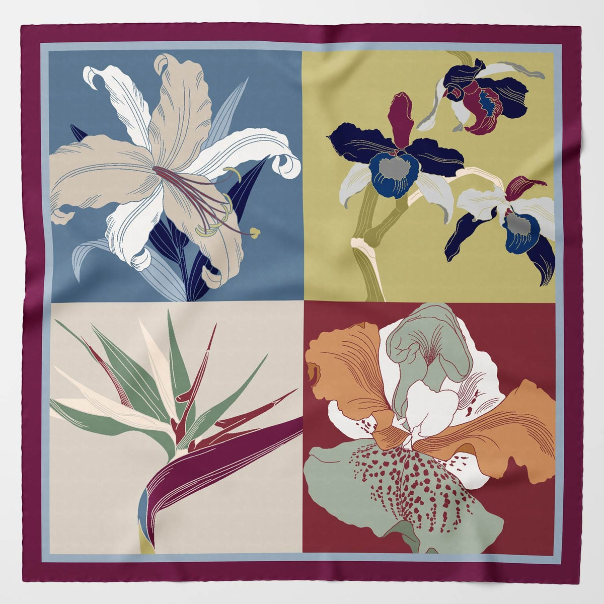 Women&#39;s Plum Floral Italian Silk Neckerchief