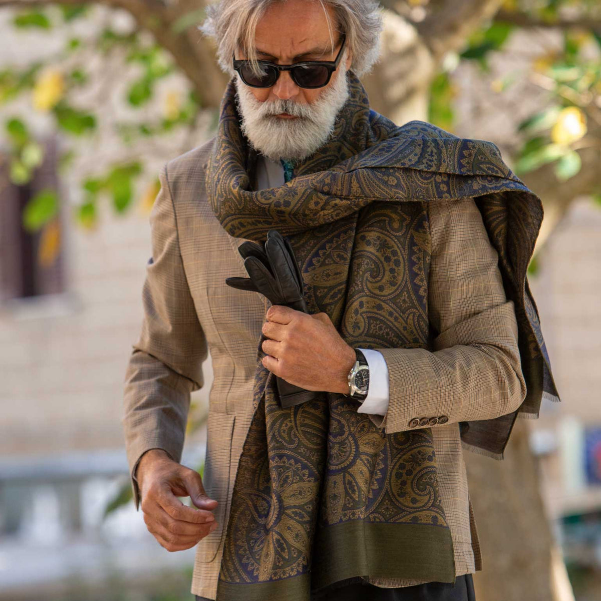 Green Paisley Italian Wool Silk Scarf