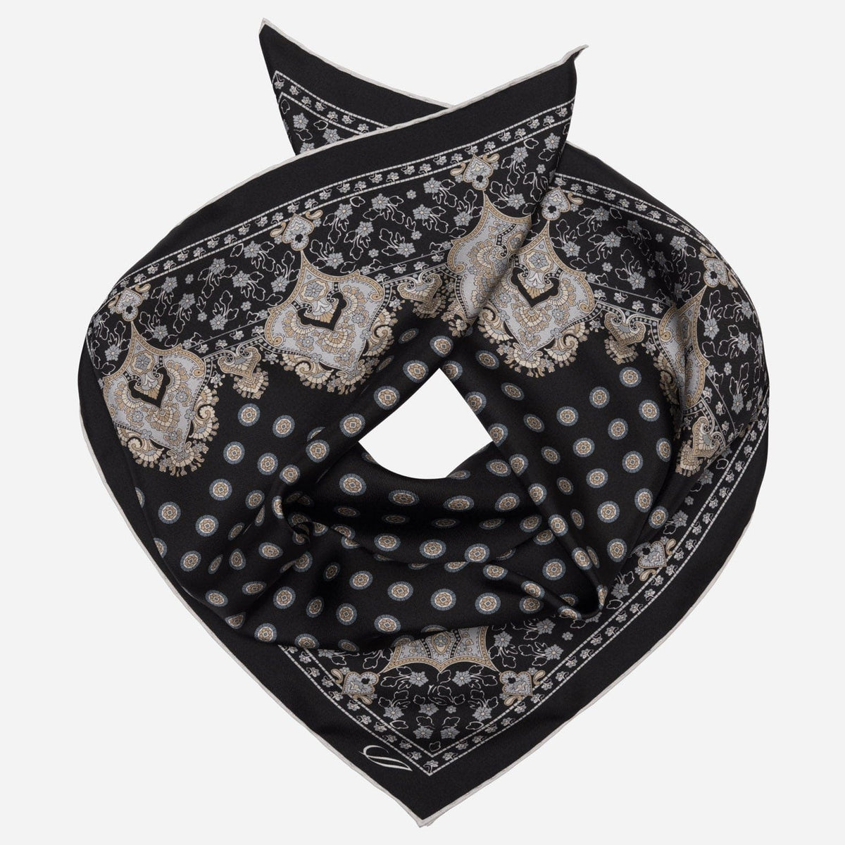 Black Hand-rolled Italian Silk Neckerchief