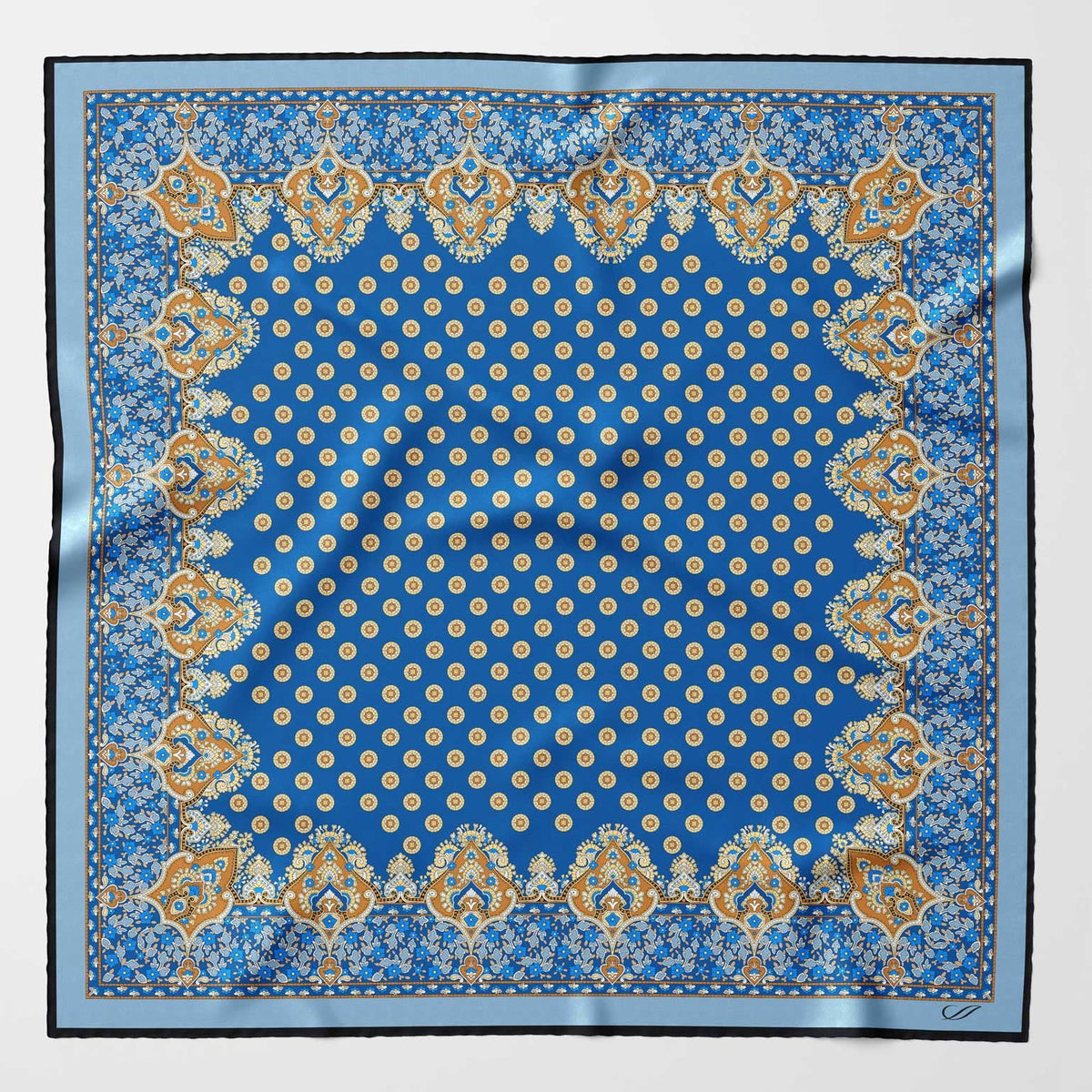 Blue Italian Silk Neckerchief Handrolled