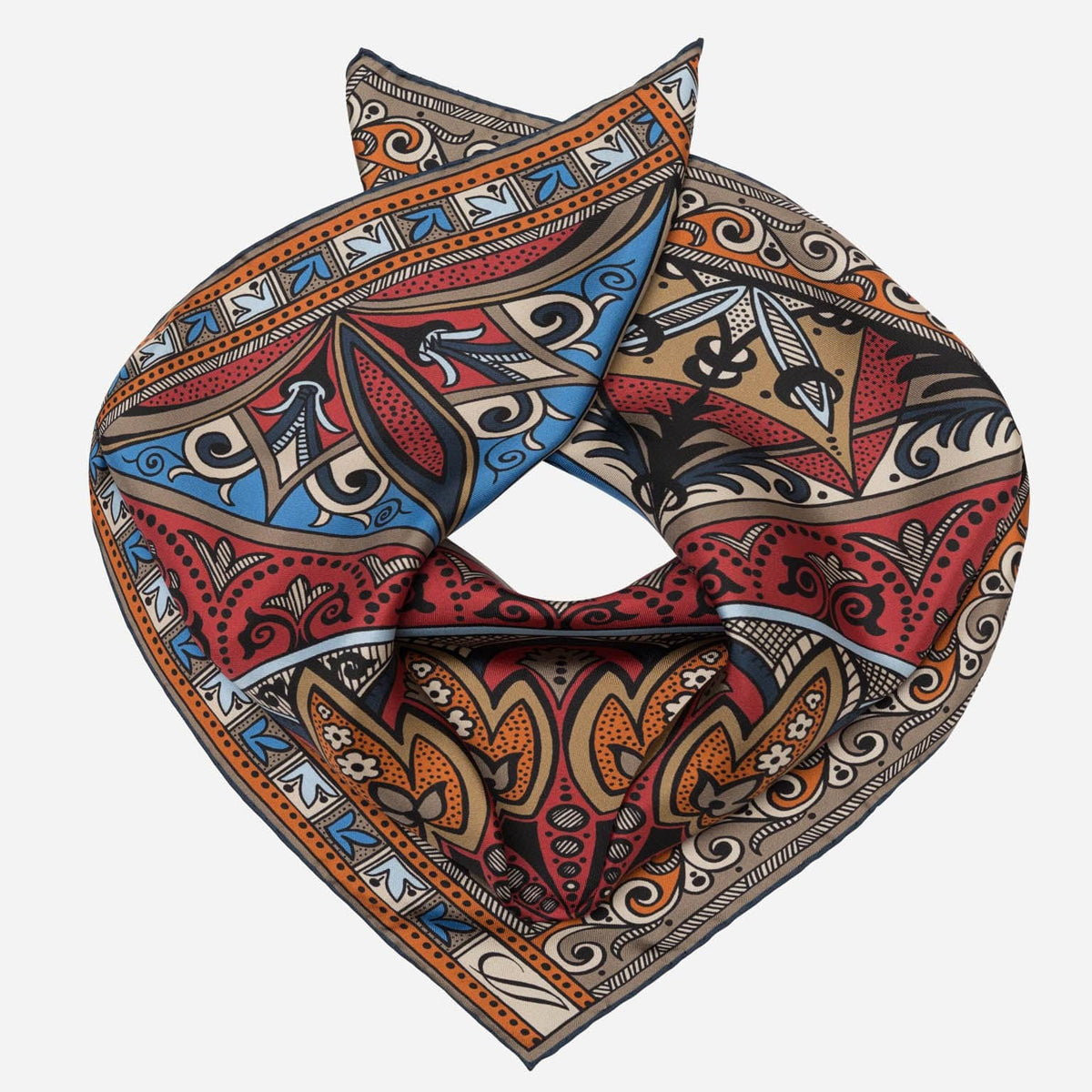 Italian Silk Neckerchief - Red Mosaic Pattern