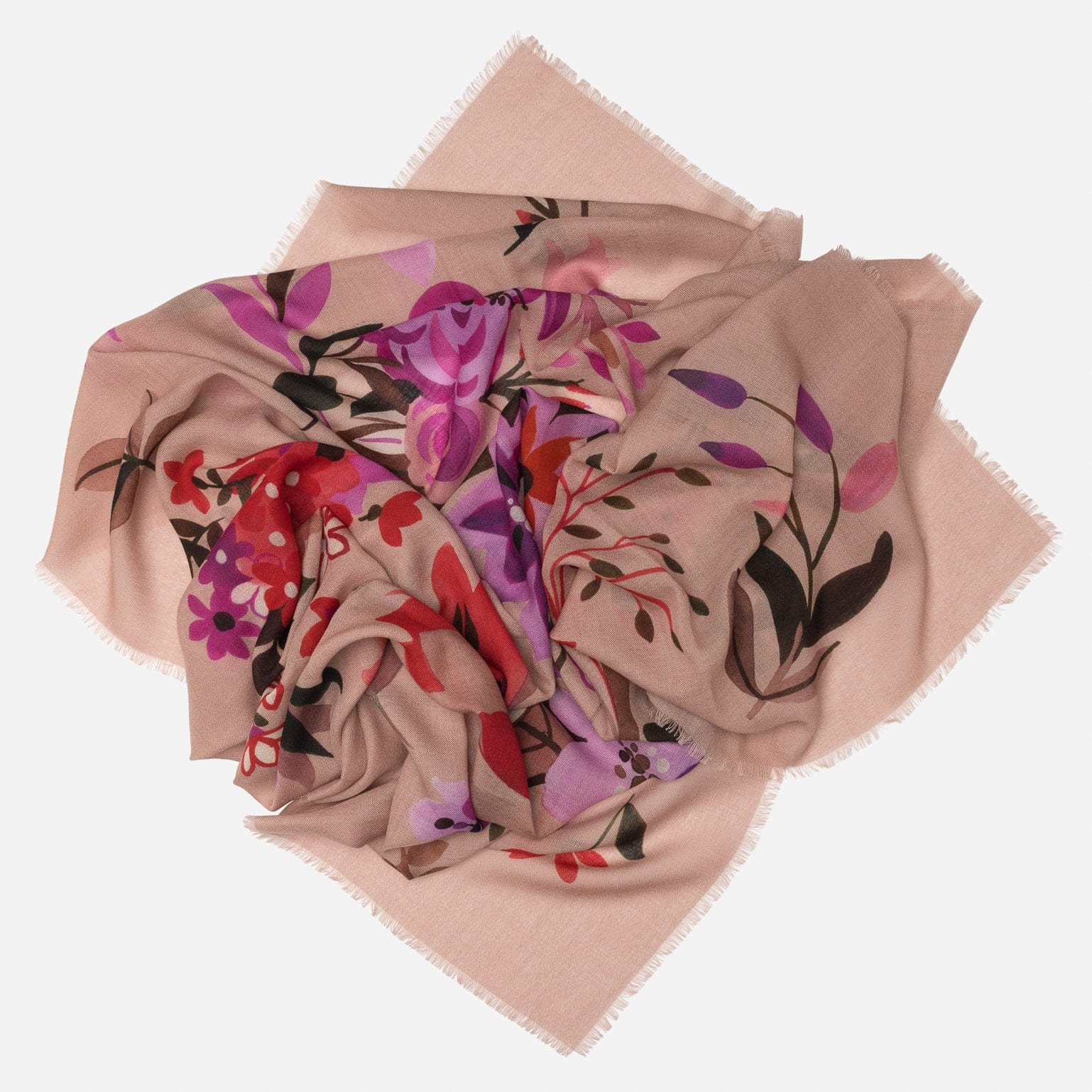 Large Pink Floral Italian Wool Scarf