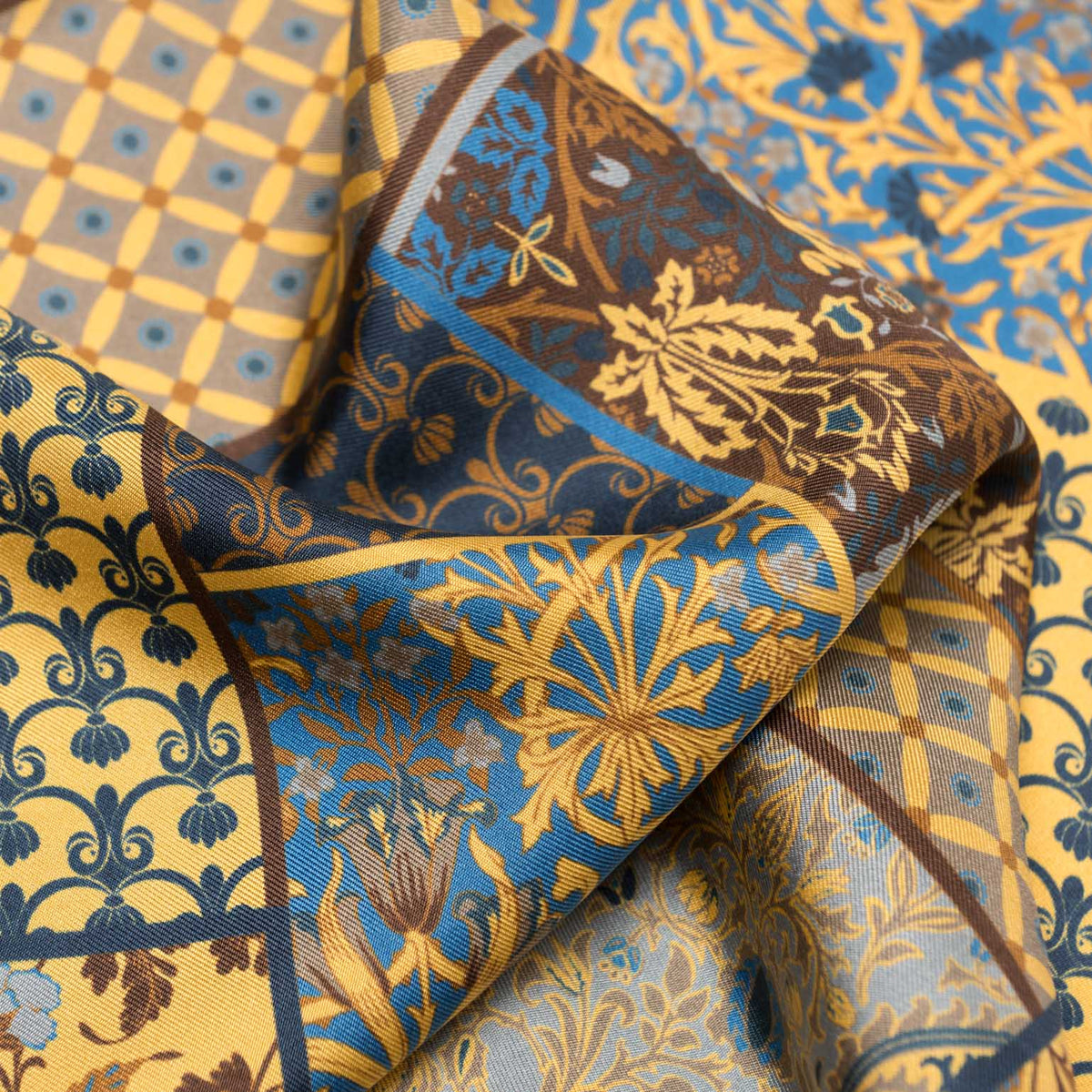 Yellow and Blue Italian Silk Pocket Square