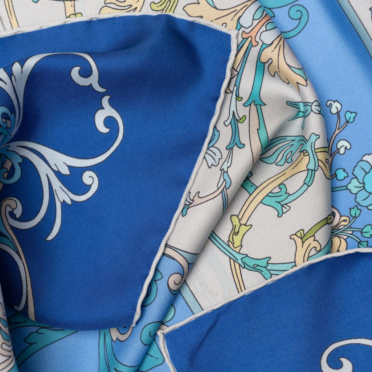 Blue Floral Italian Silk Square Scarf