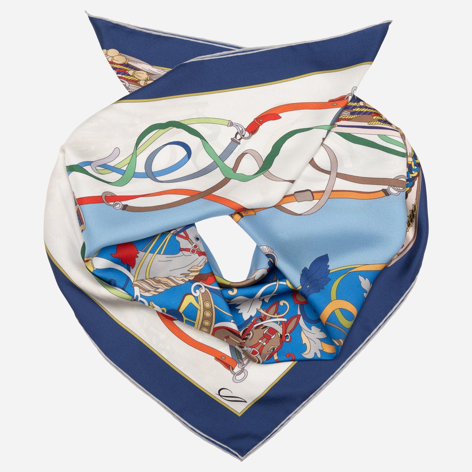 Designer Italian Silk Square Scarf - Blue