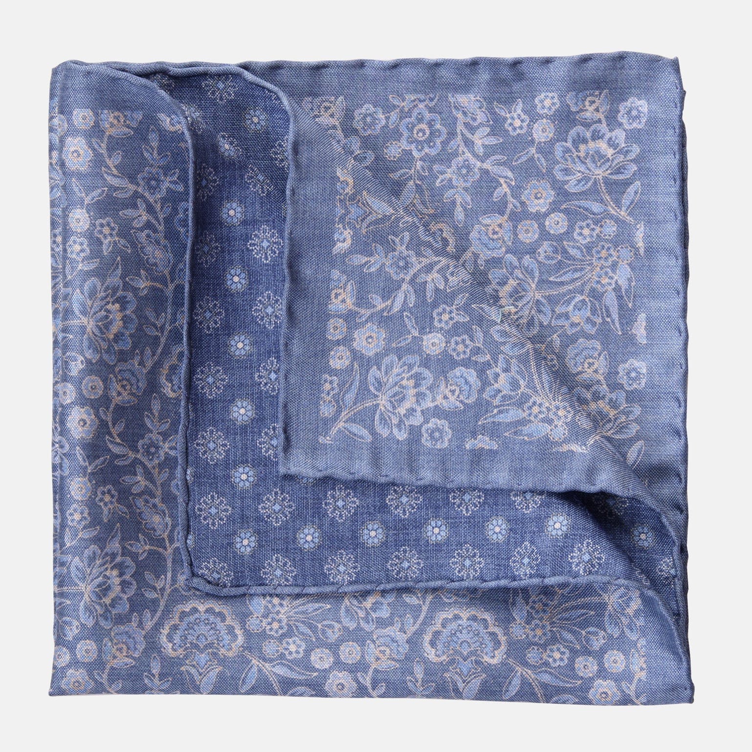 Blue Double Sided Silk Pocket Square