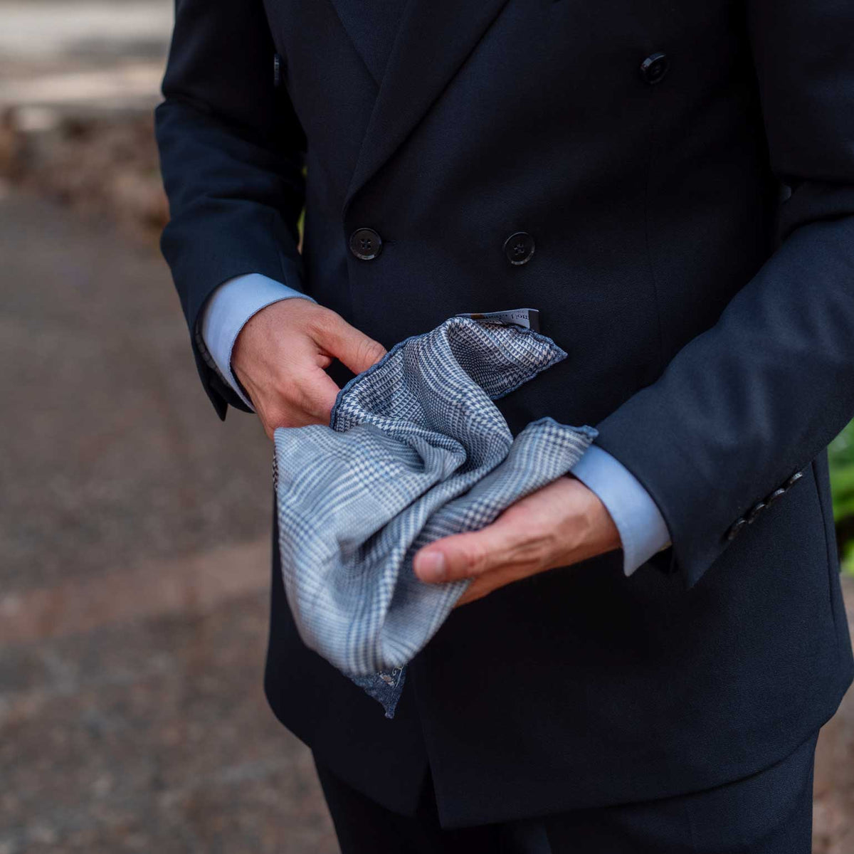 Double sided print silk pocket square from Italy