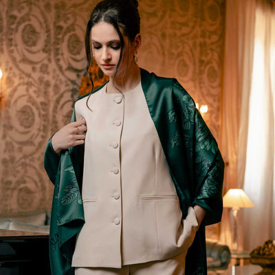 Luxury green Italian silk shawl wrap