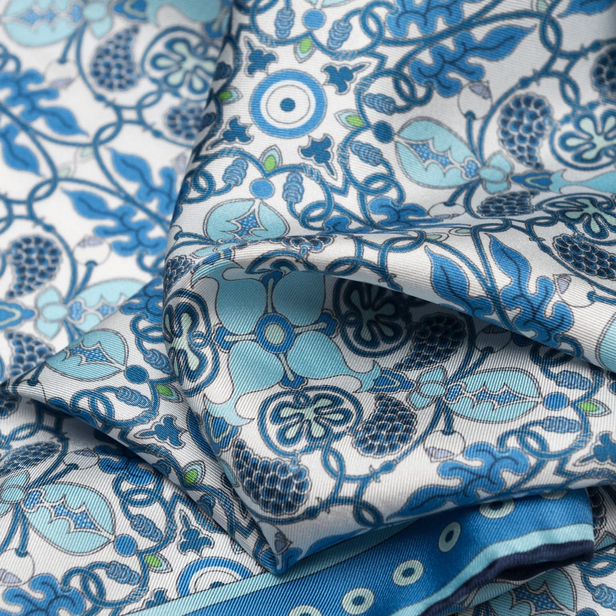 Blue Patterned Italian Silk Neckerchief