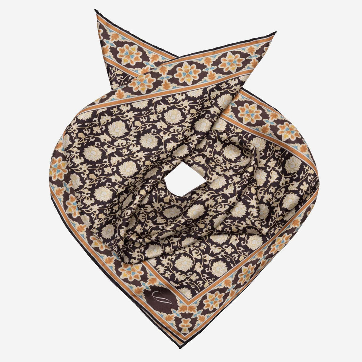 Brown Floral Italian Silk Neckerchief