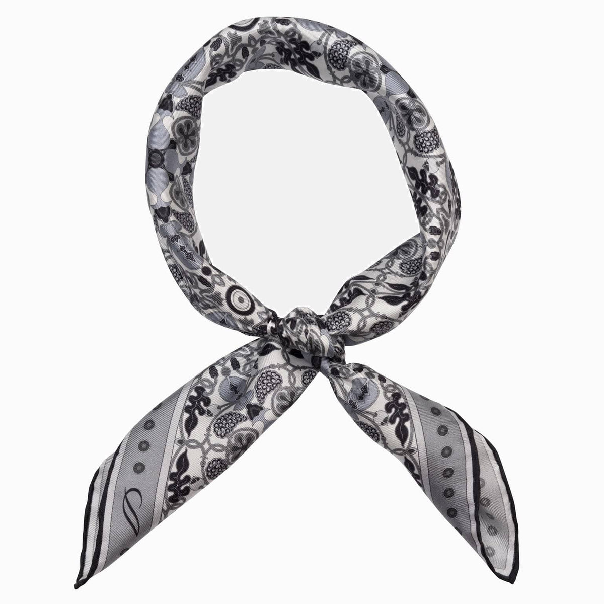 Grey Patterned Italian Silk Neckerchief