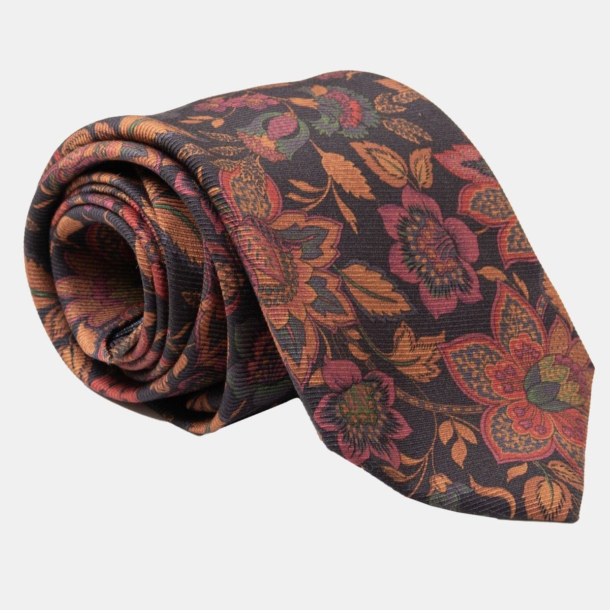 Black Floral Italian Madder Silk Tie