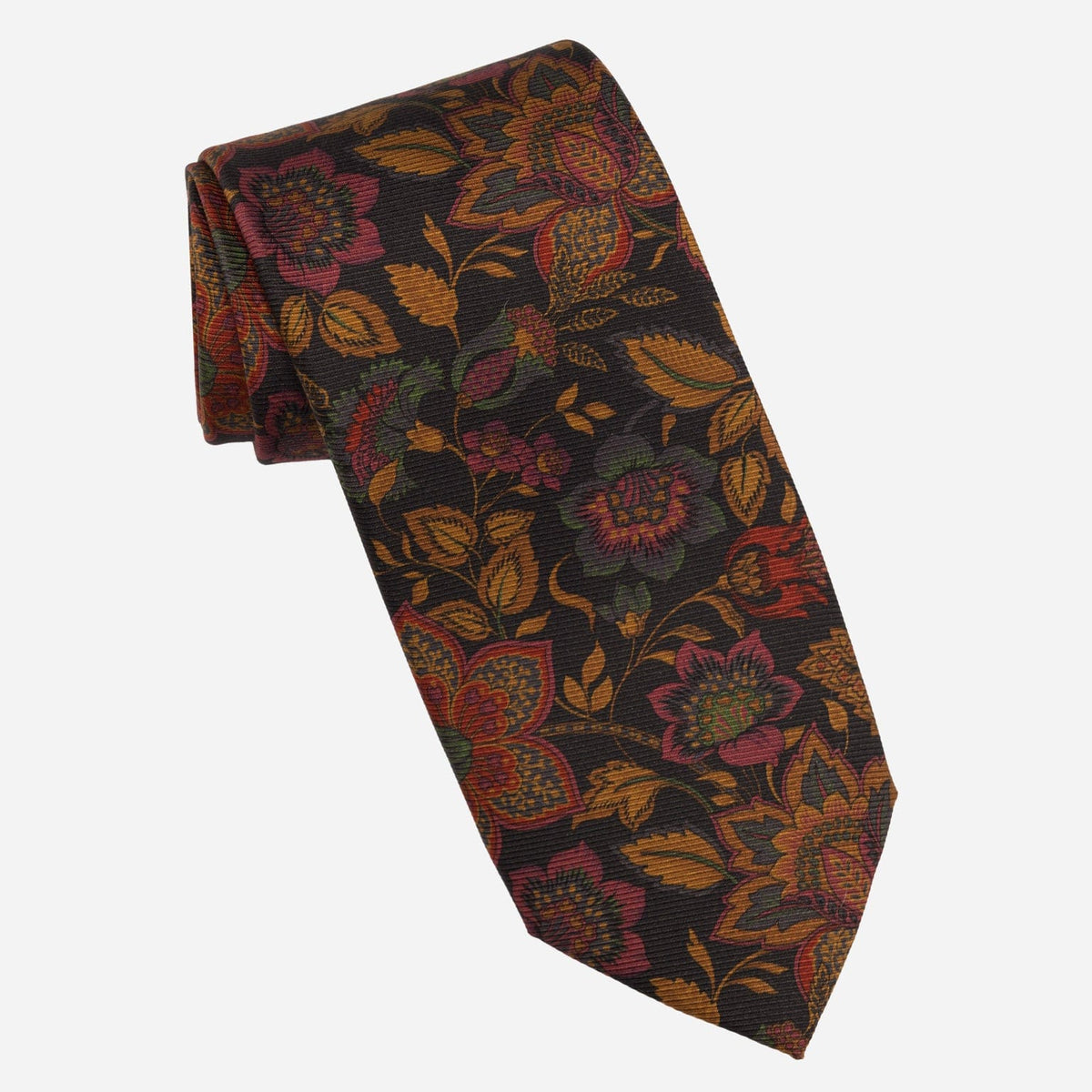 Black Floral Italian Madder Silk Tie