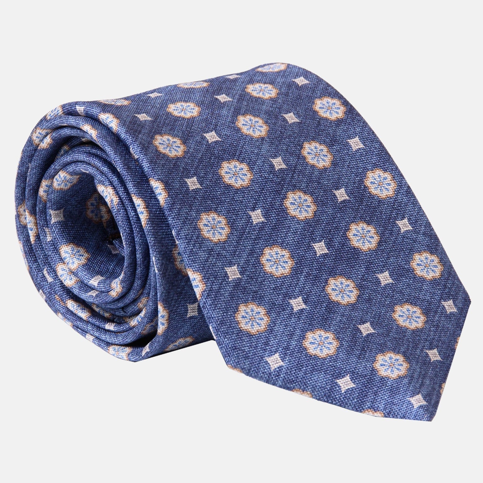 Extra Long Blue Medallion Italian Silk Tie